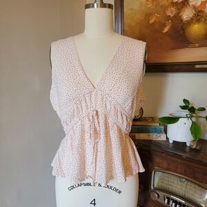 Sadie & Sage Pink Polka Dot Sleeveless Flounce Blouse NWT Large